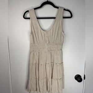 Altar’d State Linen Blend Tiered Mini Dress Small Beige Boho Cottagecore Summer